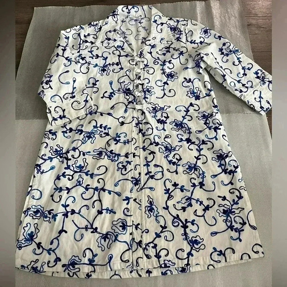❤️2/$50❤️[S] April Cornell Blue Embroidered White Cotton Tunic Dress Blouse - Picture 1 of 11
